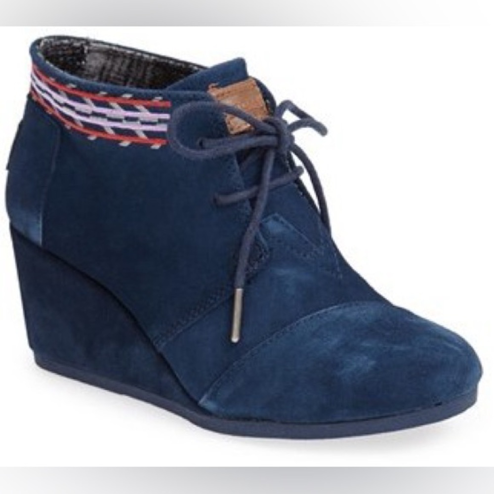 Toms Womens Kayla Blue Suede Desert Wedge Ankle South Western Boots EUC Size - 9